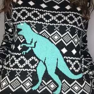 Forever 21 LA Hearts T-Rex Blue Dinosaur Ugly Black & White Sweater